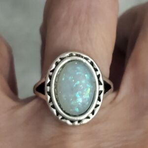 Silvertone Faux Opal Ring